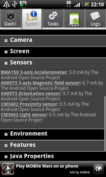 Android System Info - Sensors option