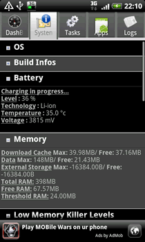 Android System Info - Battery and Memory