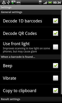 Barcode Scanner - options picture