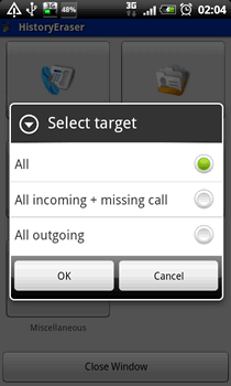 History Eraser - picture of call log menu