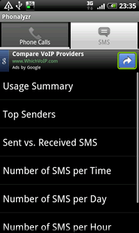 Phonalyzr screenschot - SMS usage