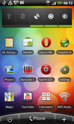 HTC Desire apps screen example