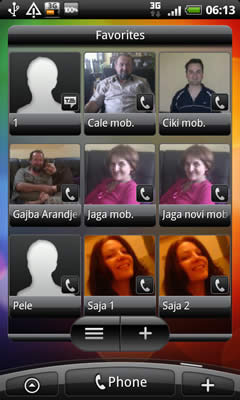 HTC Desire favorite contacts screen